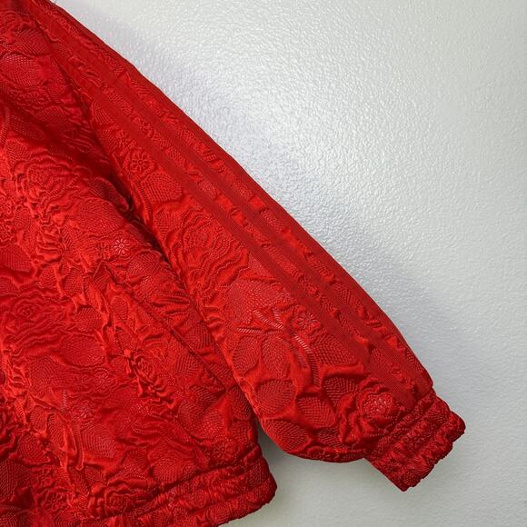 Adidas Tracktop Jacket Womens XS Red Floral Jacquard Trefoil Snap Up AY6733 NWOT - Picture 7 of 11